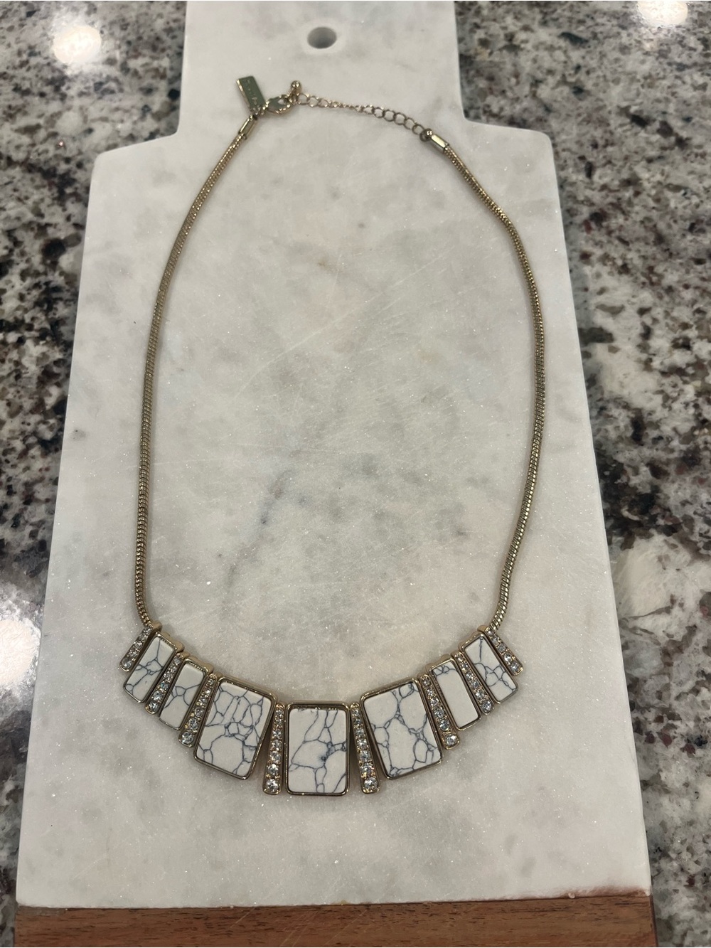 The Limited- Gold Necklace with White Marble Insets and Crystal Accents